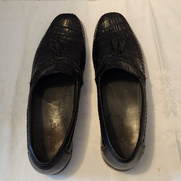 Brass Boot Tassel Loafers Size 10.5 Black Genuine Caiman Alligator - Picture 8 of 11